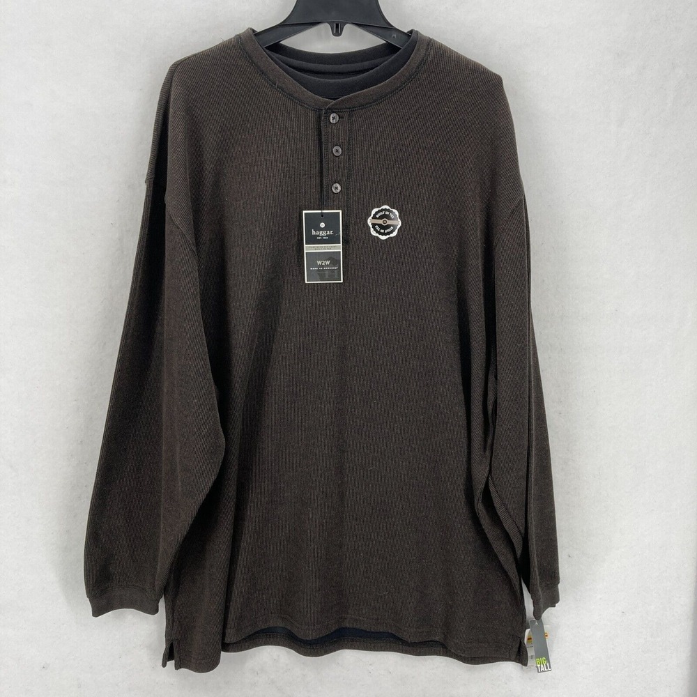 Haggar Work 2 Weekend Henley Long Sleeve T-Shirt Mens 3XL Brown Long Sleeve NWT